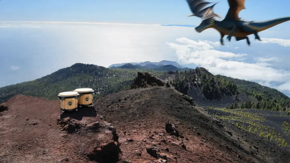 Dragoblew fliegt auf den Pico Birigoyo und spielt Bongos