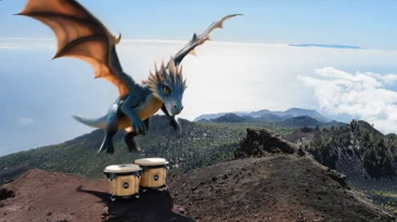 Dragoblew fliegt auf den Pico Birigoyo und spielt Bongos
