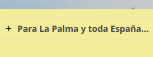 Mensaje especial para los palmeros y los españoles en la página de inicio: una captura de pantalla